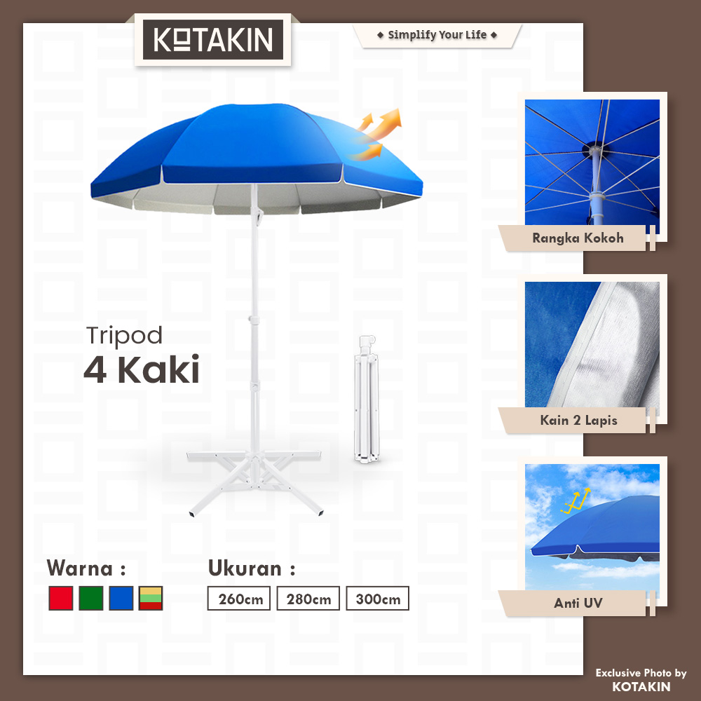 Payung Jualan 260cm 280cm 300cm Dengan Kaki Tripod